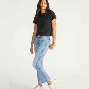 Driftwood Roxy Side Braid Raw Hem Jeans in Blue. Size 27 x 27